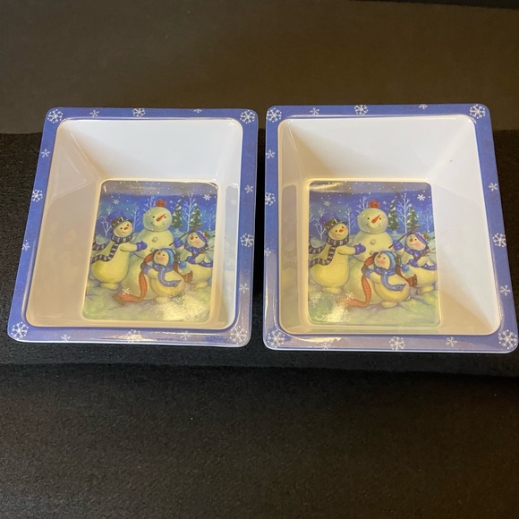 2 Snowman Snack Rectangle Bowls 6 x 5.25 Inches - Picture 15 of 16